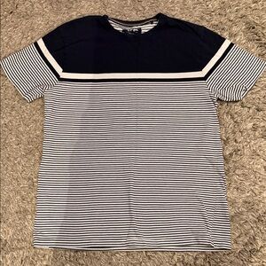 Denim & Flower Striped Short Sleeve Tee - Dark Blue and White